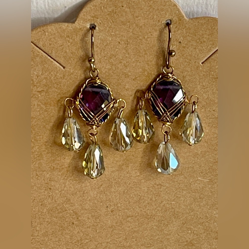 NWT WA Studios Gold and Purple Chandelier Earrings